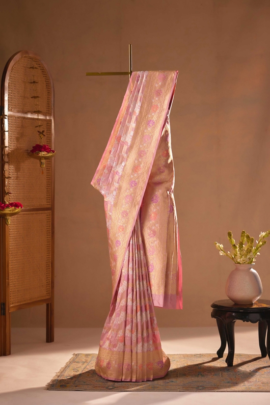 Crystal pink Kattan silk saree