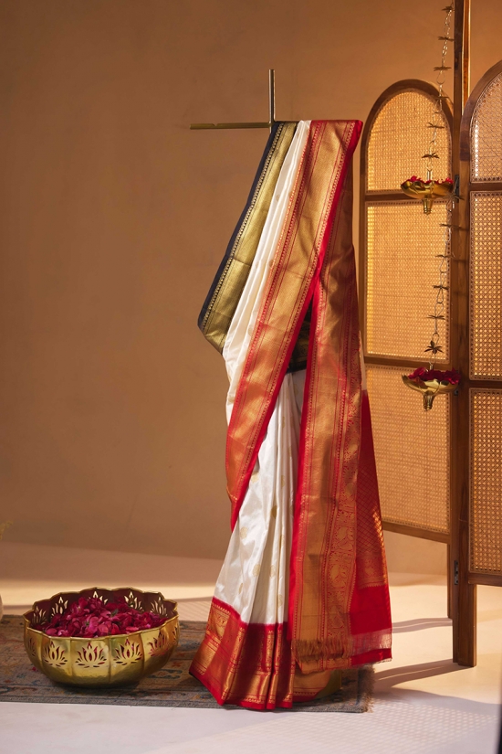 Off White Kanjivaram silk saree