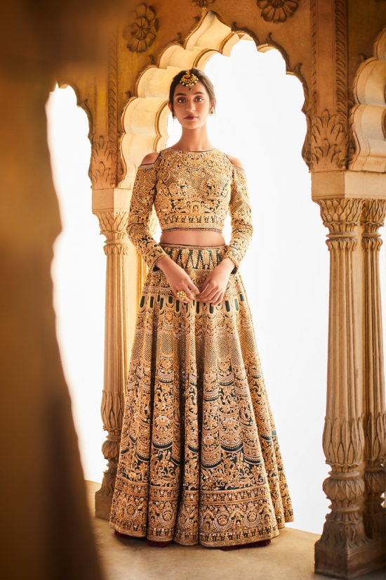 Dark Green Embroidered Lehenga