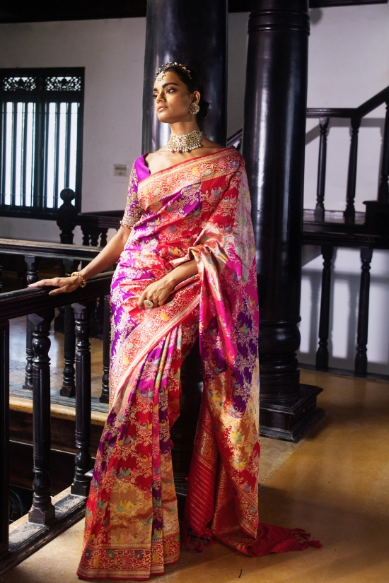 Purple Rangkat Banarasi Silk Sari