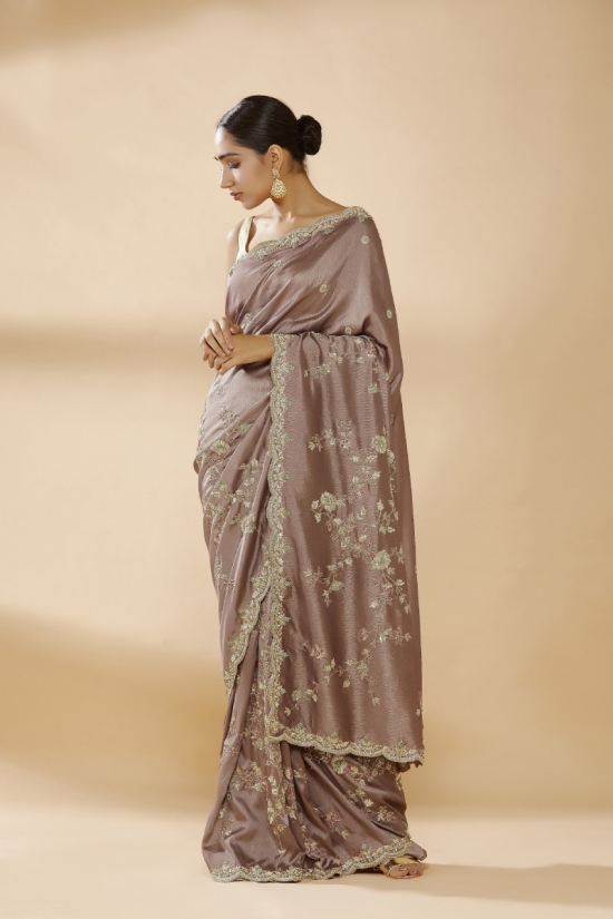 Ruby Violet Embroidered Saree