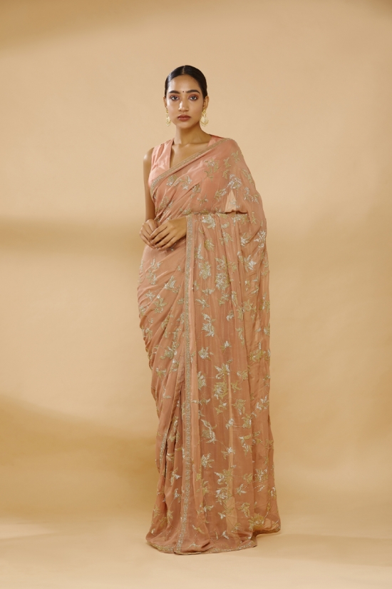 Dusty Peach Embroidered Saree