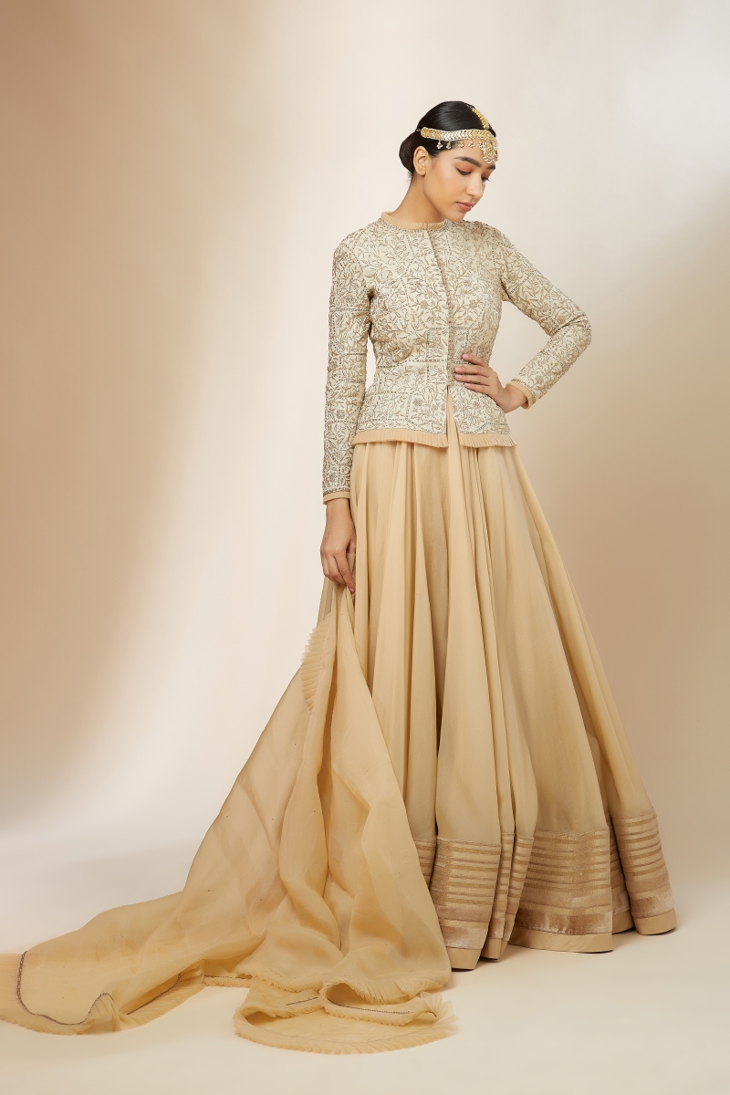 Buy Beige Organza Skirt Set For Women Online