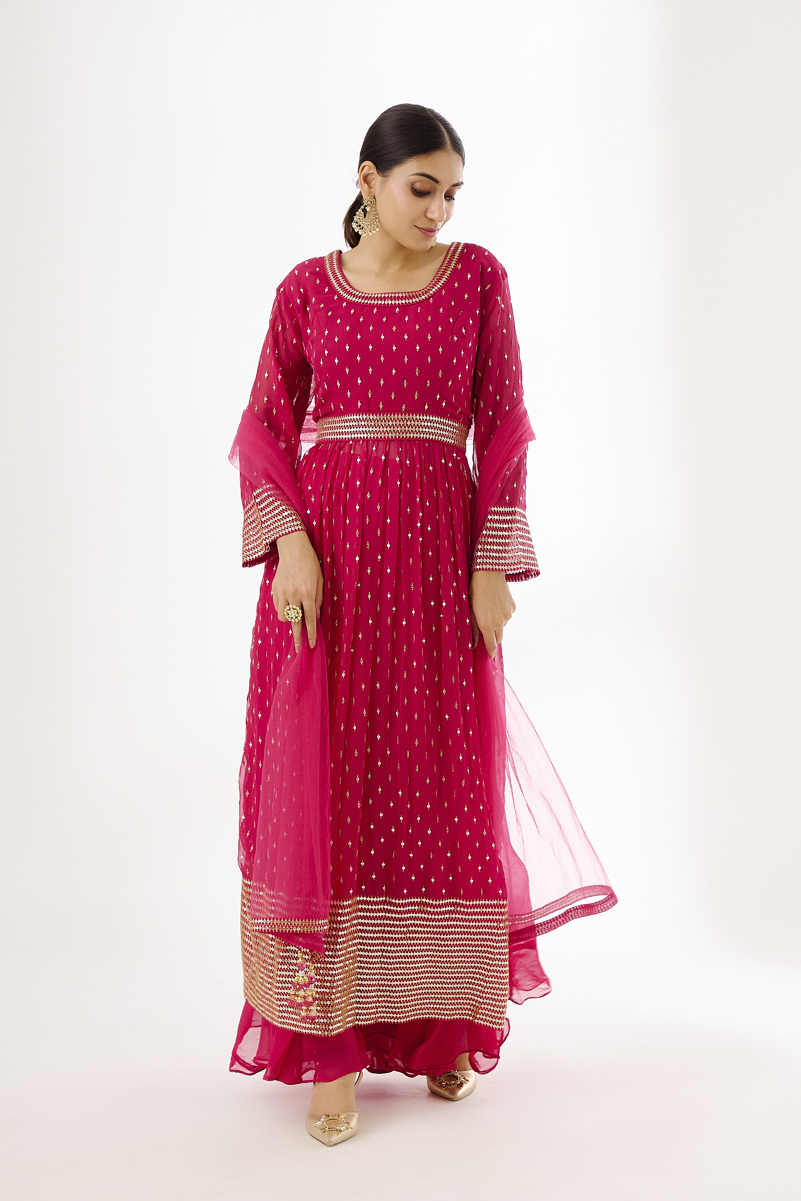 Hot,Pink,Geogette ,Sharara,Suit-,Frontier,Raas