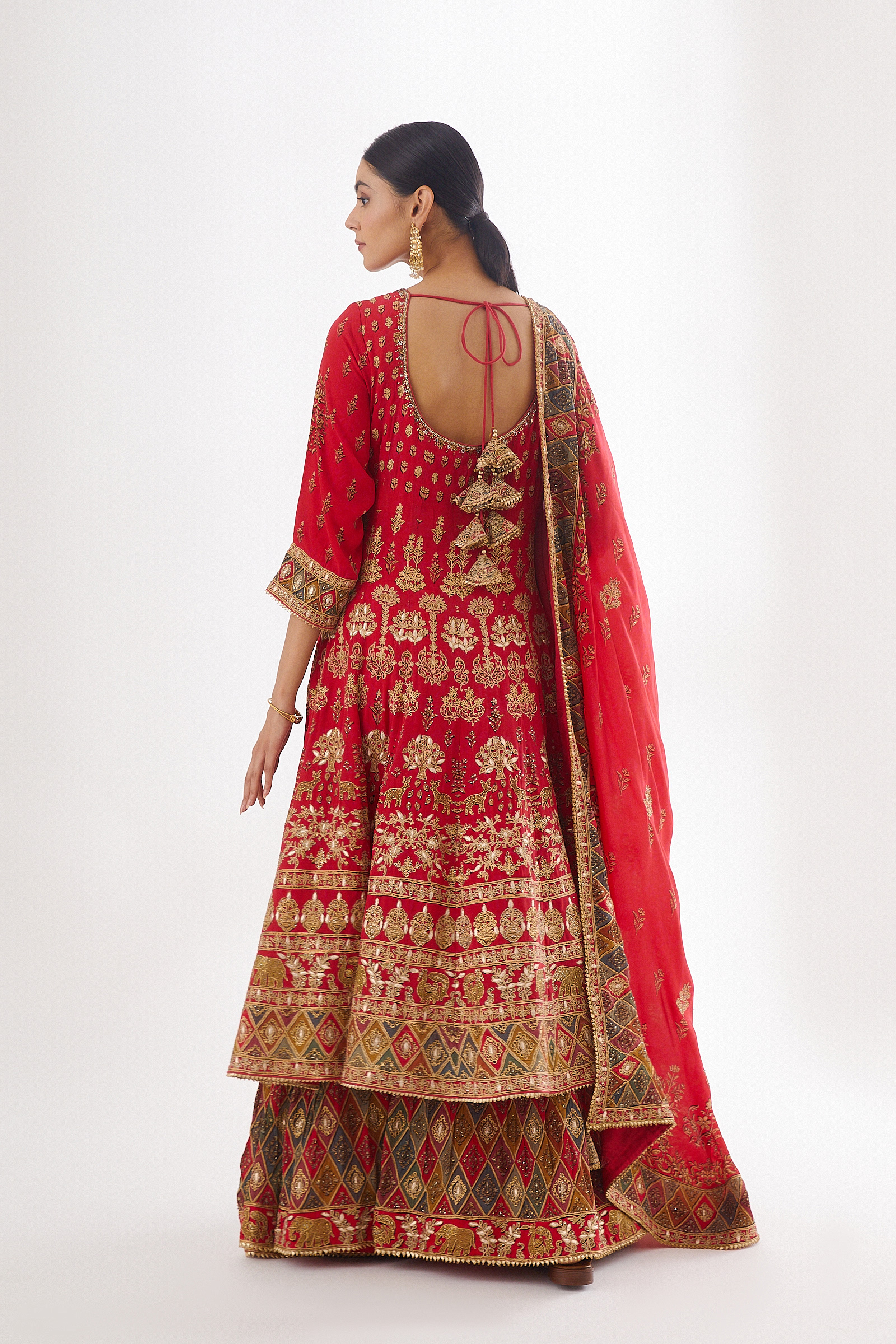 Coral one piece embroidered dress by Frontier Raas