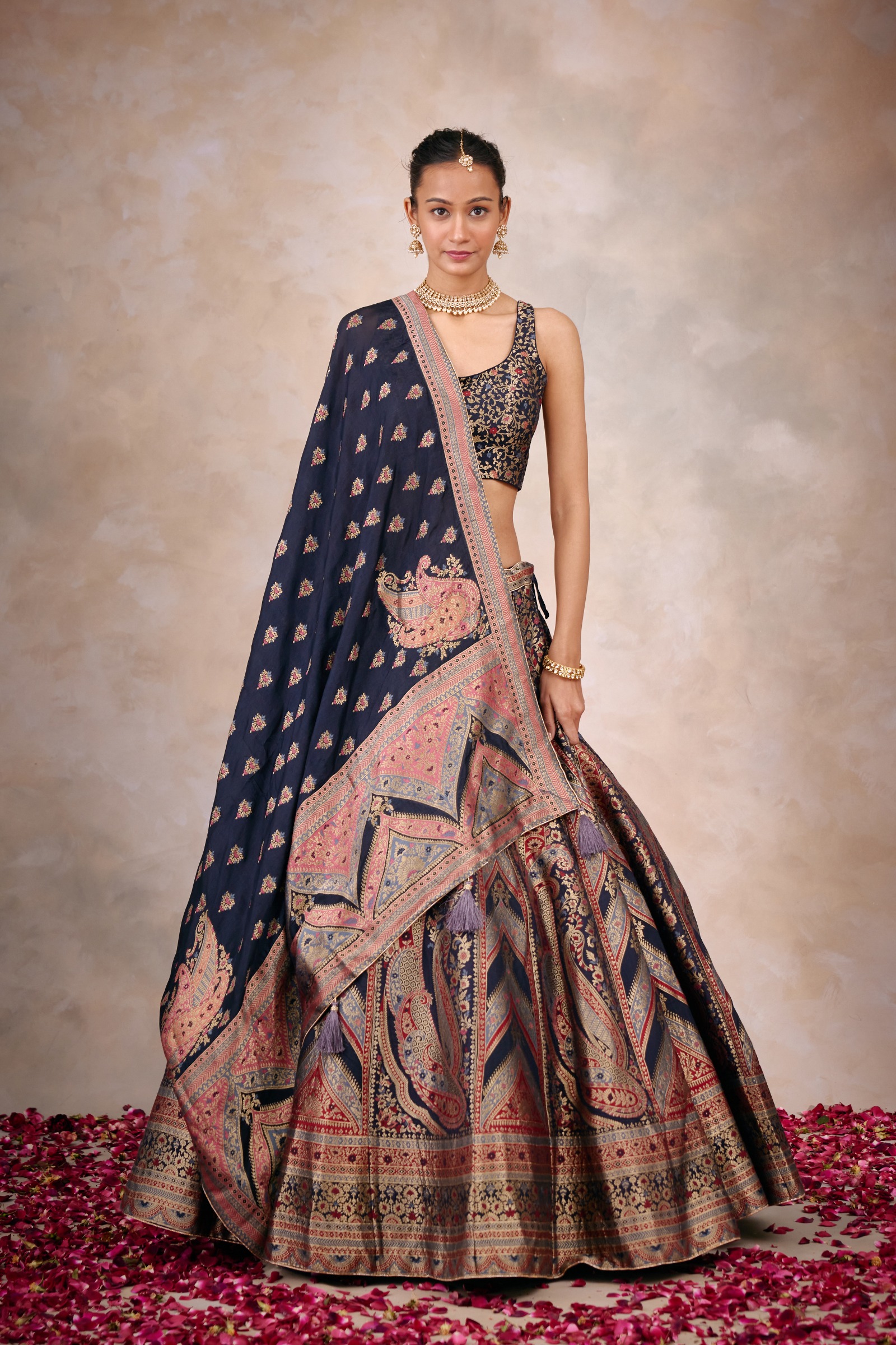 Buy Enthralling Navy Blue and Pink Georgette Embroidered Lehenga Choli |  Buy online at Inddus.com.