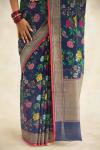 Charcoal Blue Multimeena Handloom Organza Saree