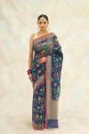 Charcoal Blue Multimeena Handloom Organza Saree