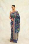 Charcoal Blue Multimeena Handloom Organza Saree