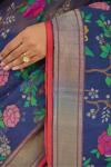 Charcoal Blue Multimeena Handloom Organza Saree