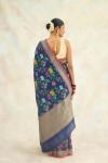 Charcoal Blue Multimeena Handloom Organza Saree