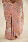 Light Metallic Pink Hand Embroidered Saree