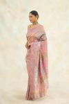 Light Metallic Pink Hand Embroidered Saree