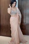 Peach Satin Georgette Drape Saree