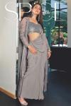 Grey Embroidered Drape Saree With Long Jacket