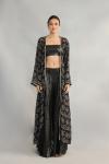 Black Printed Sequin Cape Suit