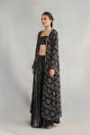 Black Printed Sequin Cape Suit