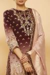 Maroon with Pink Ombre digital Print Embroidered Garara Suit