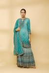 Peacock Green Ombre Embroidered Garara Suit