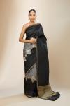 Grey Black Banarasi Silk Saree