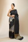 Grey Black Banarasi Silk Saree