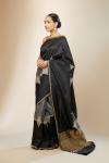 Grey Black Banarasi Silk Saree