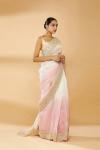 Pearl White with Pink Ombre Embroidered Saree