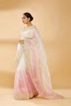 Pearl White with Pink Ombre Embroidered Saree