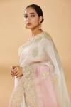 Pearl White with Pink Ombre Embroidered Saree