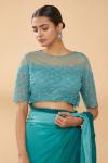 Teal Ombre Plain Saree