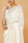 Powder White Embroidered Saree