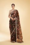 Dark Brown Organza Saree