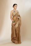 Dark Beige Kora Silk Meenakari Saree