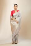 Grey and Peach Banarasi Tanchoi Silk Saree