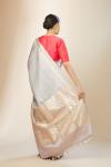 Grey and Peach Banarasi Tanchoi Silk Saree