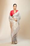 Grey and Peach Banarasi Tanchoi Silk Saree