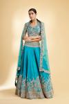 Cyan Blue Raw Silk Lehenga