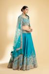 Cyan Blue Raw Silk Lehenga