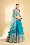 Cyan Blue Raw Silk Lehenga