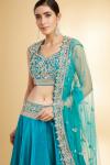 Cyan Blue Raw Silk Lehenga