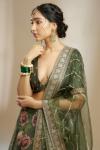 Dark Olive Green Organza Lehenga Set