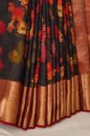 Black Floral Printed Kanjivaram Silk Saree