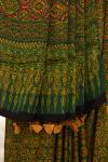 Bottle Green Ajrakh Print Silk Saree