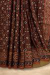 Burgundy Ajrakh Print Silk Saree