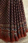 Rosewood Ajrakh Print Silk Saree