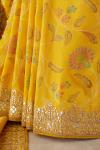 Mango Yellow Banarasi Embroidered Tussar Silk Saree