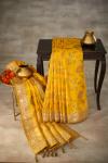 Mango Yellow Banarasi Embroidered Tussar Silk Saree