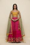 Magenta and Yellow Chiffon Lehenga