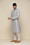 Metallic Grey Silk Kurta Set