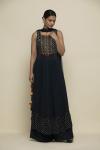 Prussian Blue Georegette Palazzo Suit